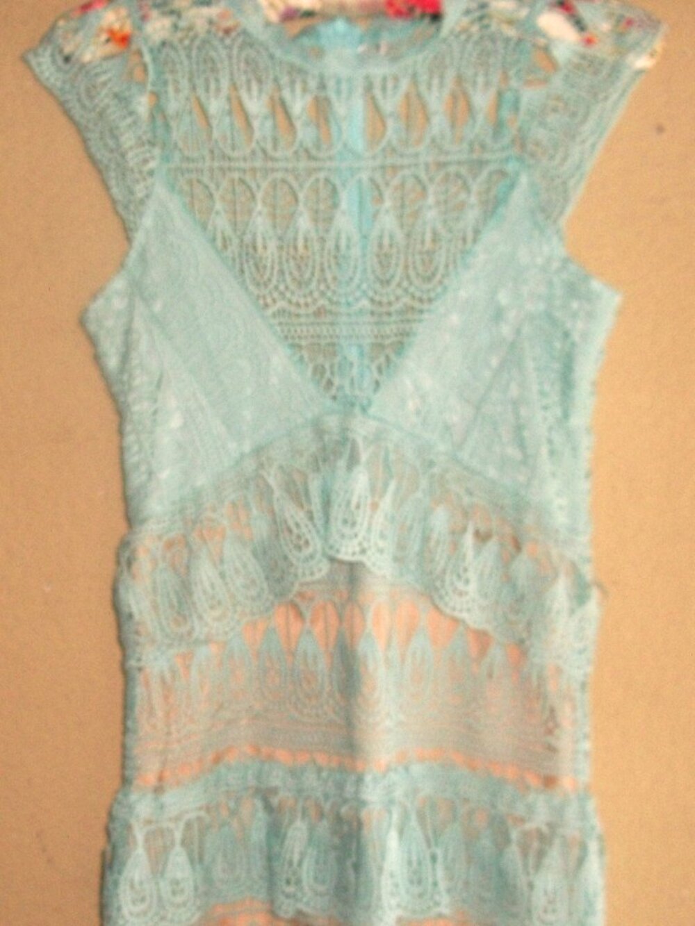 Self Portrait Mint Green Lace Knee-Length Tiered RearZip Dress NEW